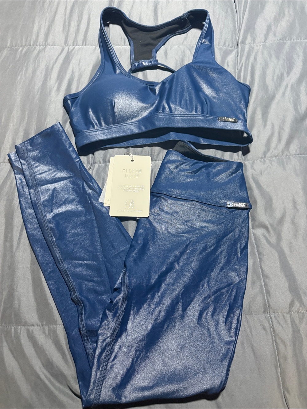 Bombshell sportswear shine set Blue Women's Sports Bra & Legging Set M
